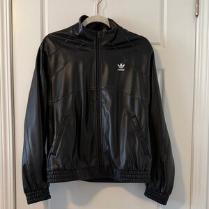 Adidas Black Faux Leather Jacket - Unissex Size Medium